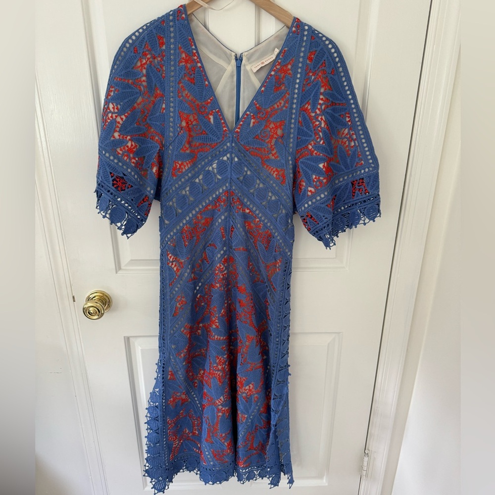 Tory Burch Blue and Red Midi Dress